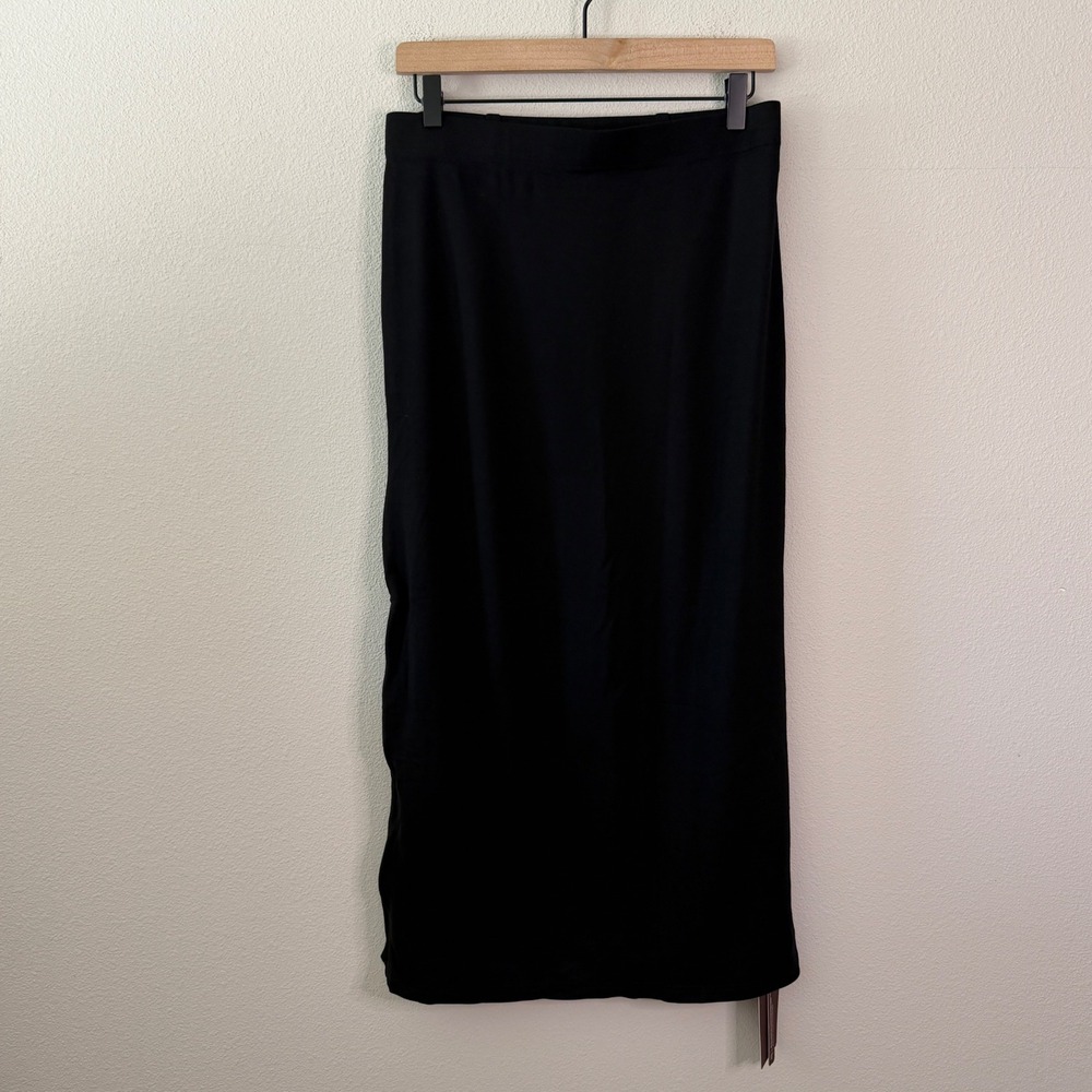 OGL Womens Viscose Elastic Waist Midi Skirt Black Size XL Minimalist Basic Sleek
